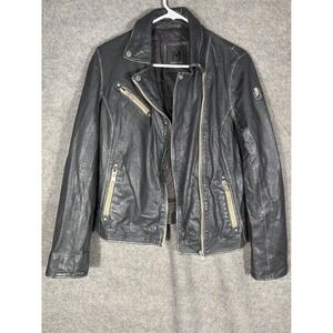 Mauritius Womens Black Lamb Leather Biker Moto Jacket Size US 10 Regular Fit